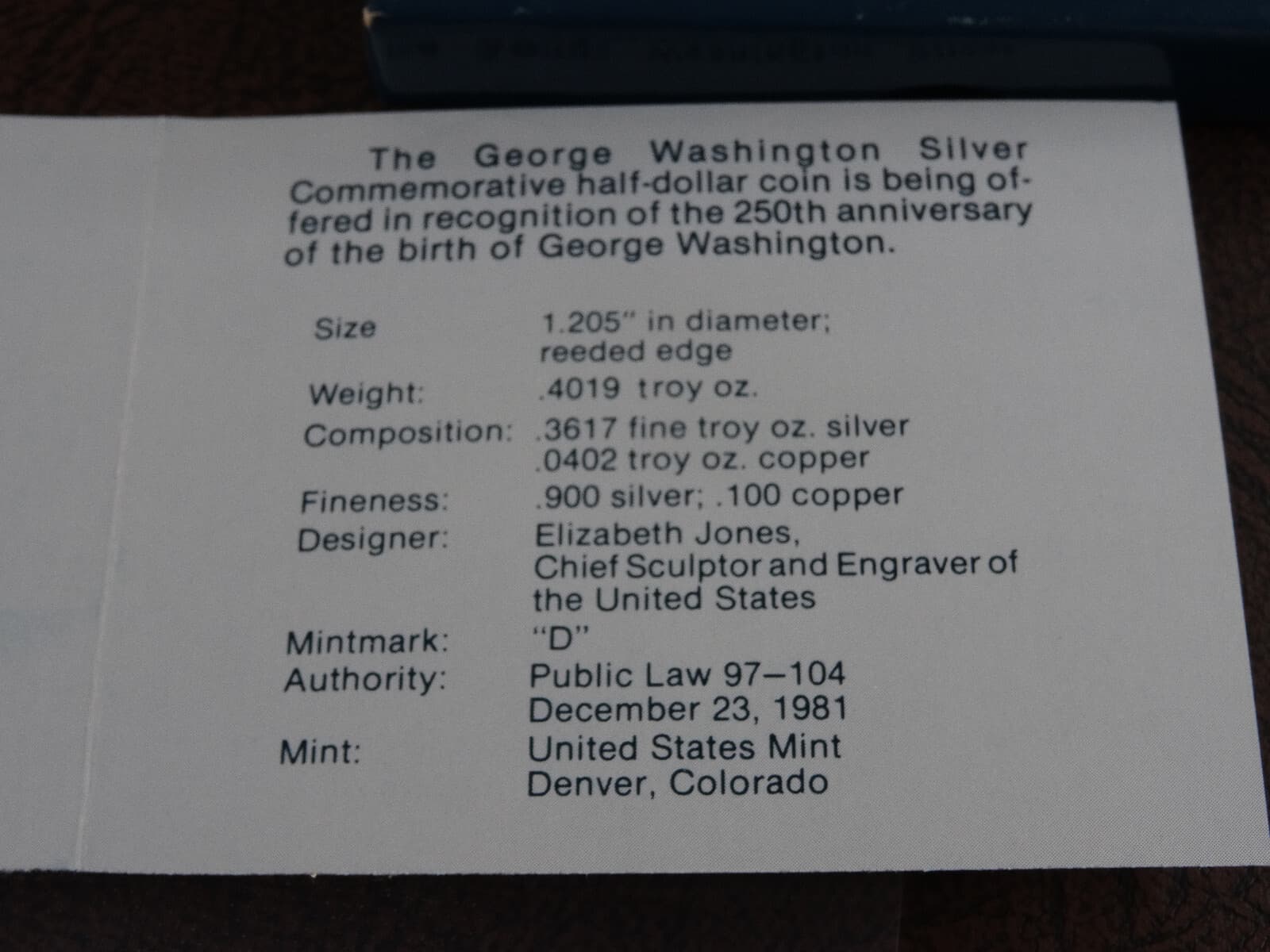 1982-D George Washington Commemorative Half Dollar BU Unc 50C 90% SIlver US Coin 4