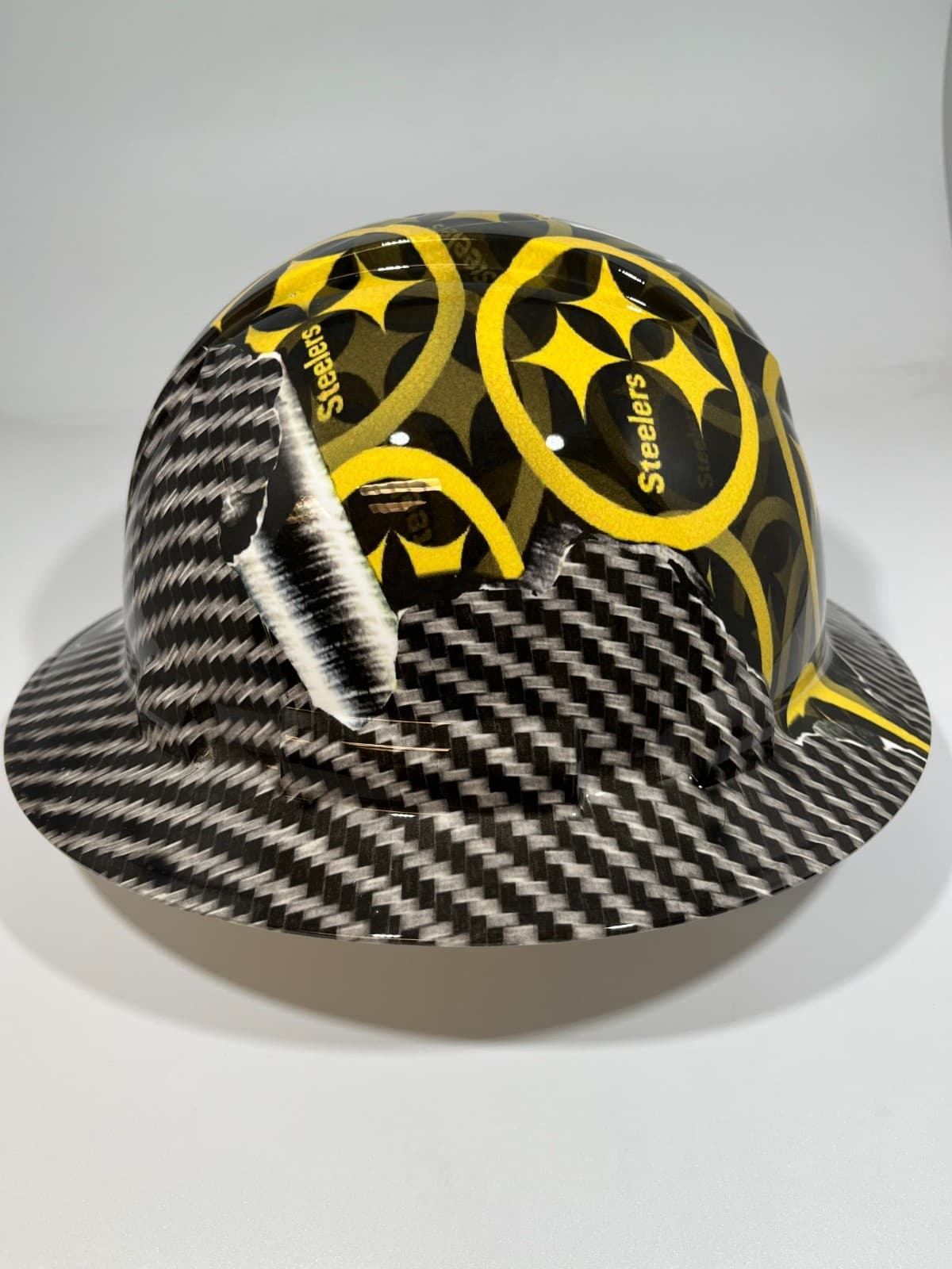 Full Brim Hard Hat Custom Hydro Dipped PITTSBURG STEELERS CARBON FIBER RIP TEAR 2