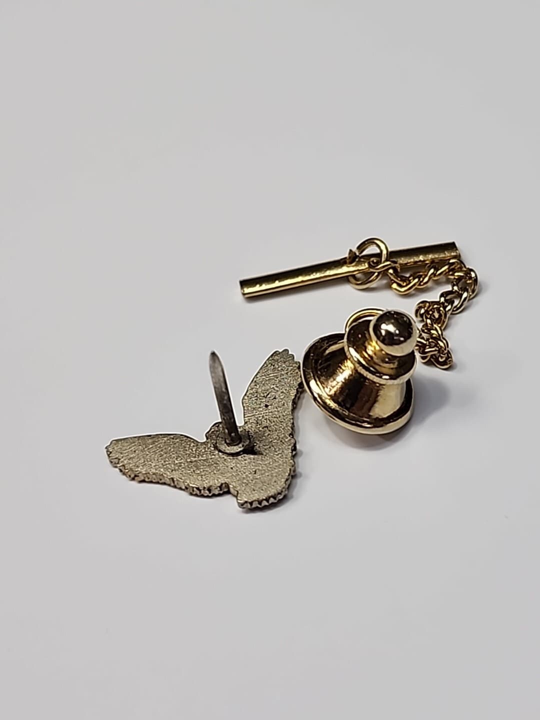 McDonnell Douglas F-15 Eagle Fighter Jet Tie Tack w/ Chain & Bar Gold Color 4