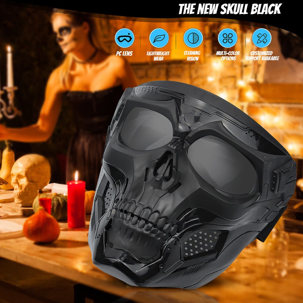 Black Skull Full Face Mask Motorcycle Riding Protective Goggle Eye Protection US 3