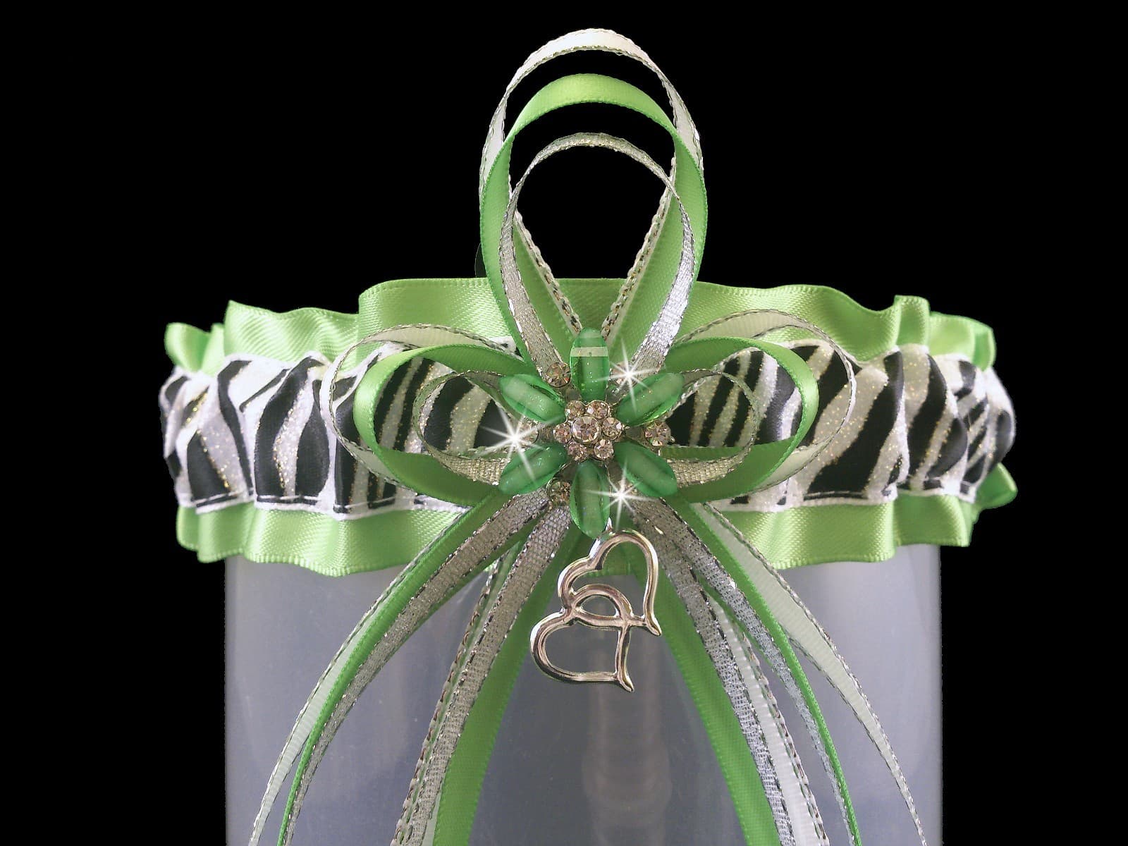 Bling! Apple Green ZEBRA Glitter GARTER Prom Wedding Formal Bridal Exotic Dancer 4