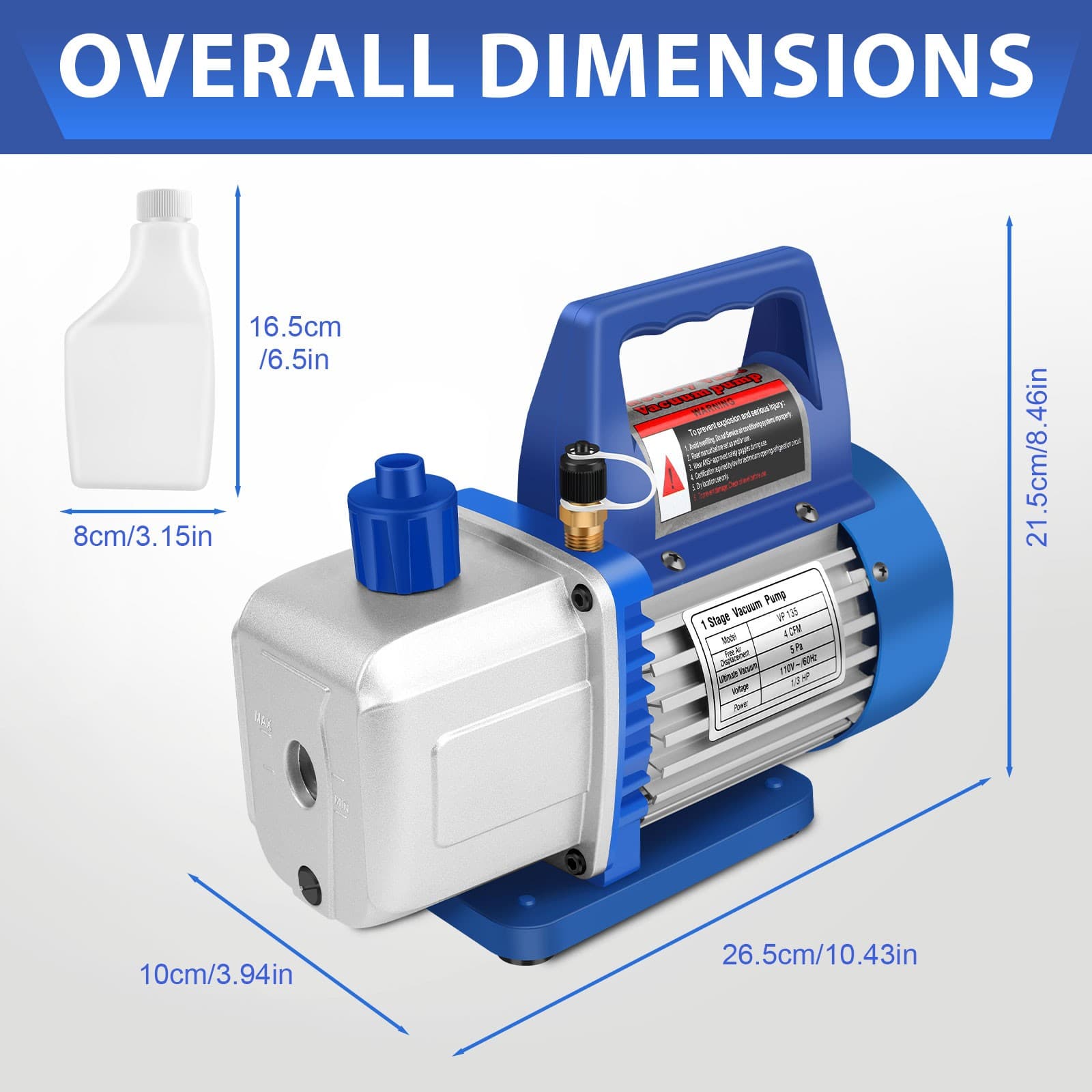 4 CFM 1/3HP Air Vacuum Pump HVAC Manifold Gauge Set AC A/C Refrigeration Kit US 2