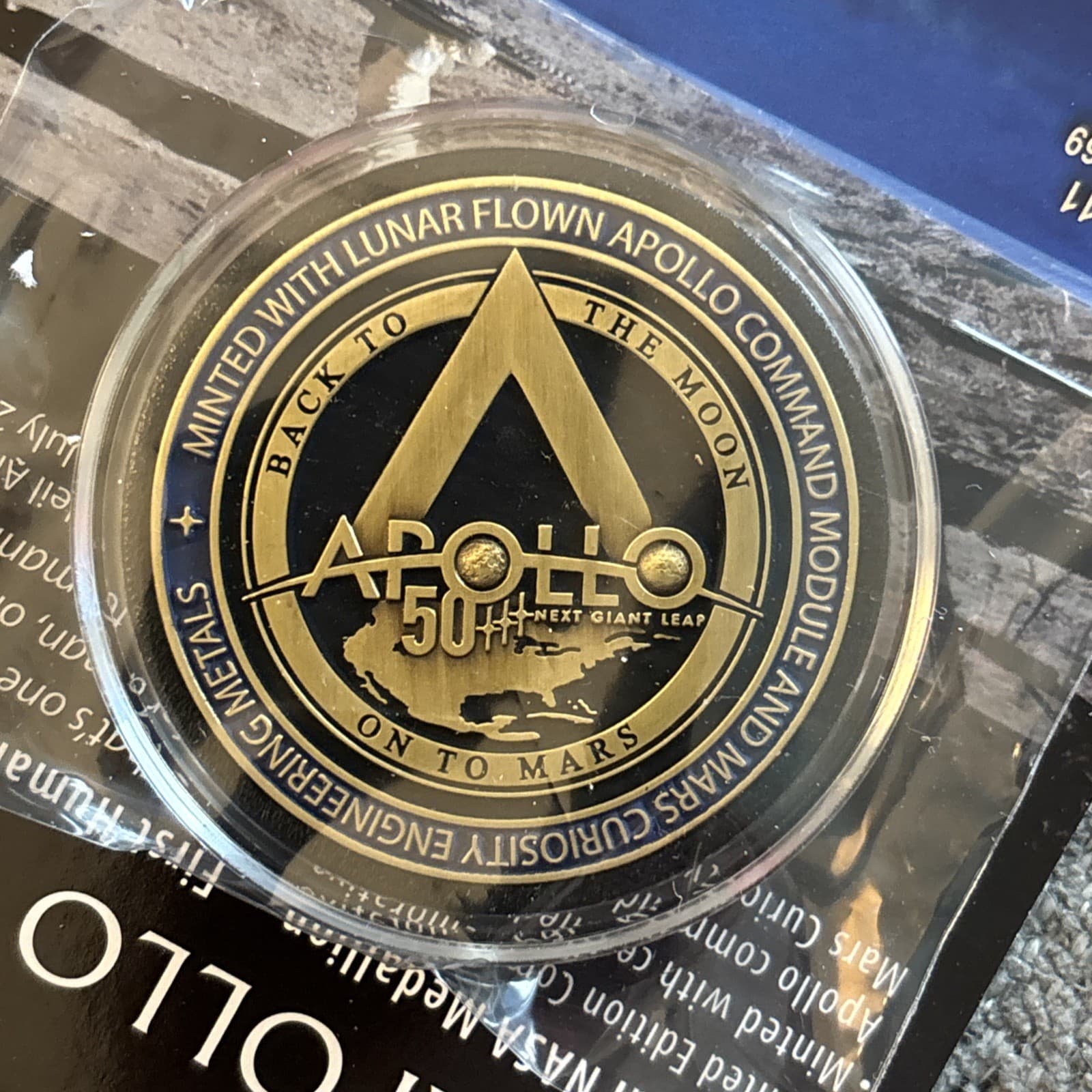 NASA 50th Anniversary Apollo 11 Medallion Containing Flown Command Module Metal 3