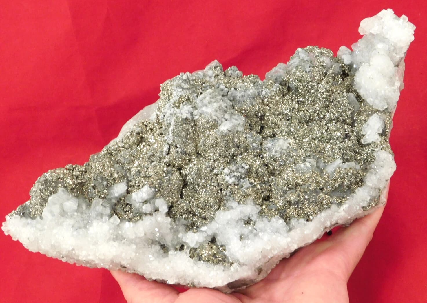HUGE Pyrite Crystal Cluster With Fluorescent Calcite Crystals Mexico 2020gr 3