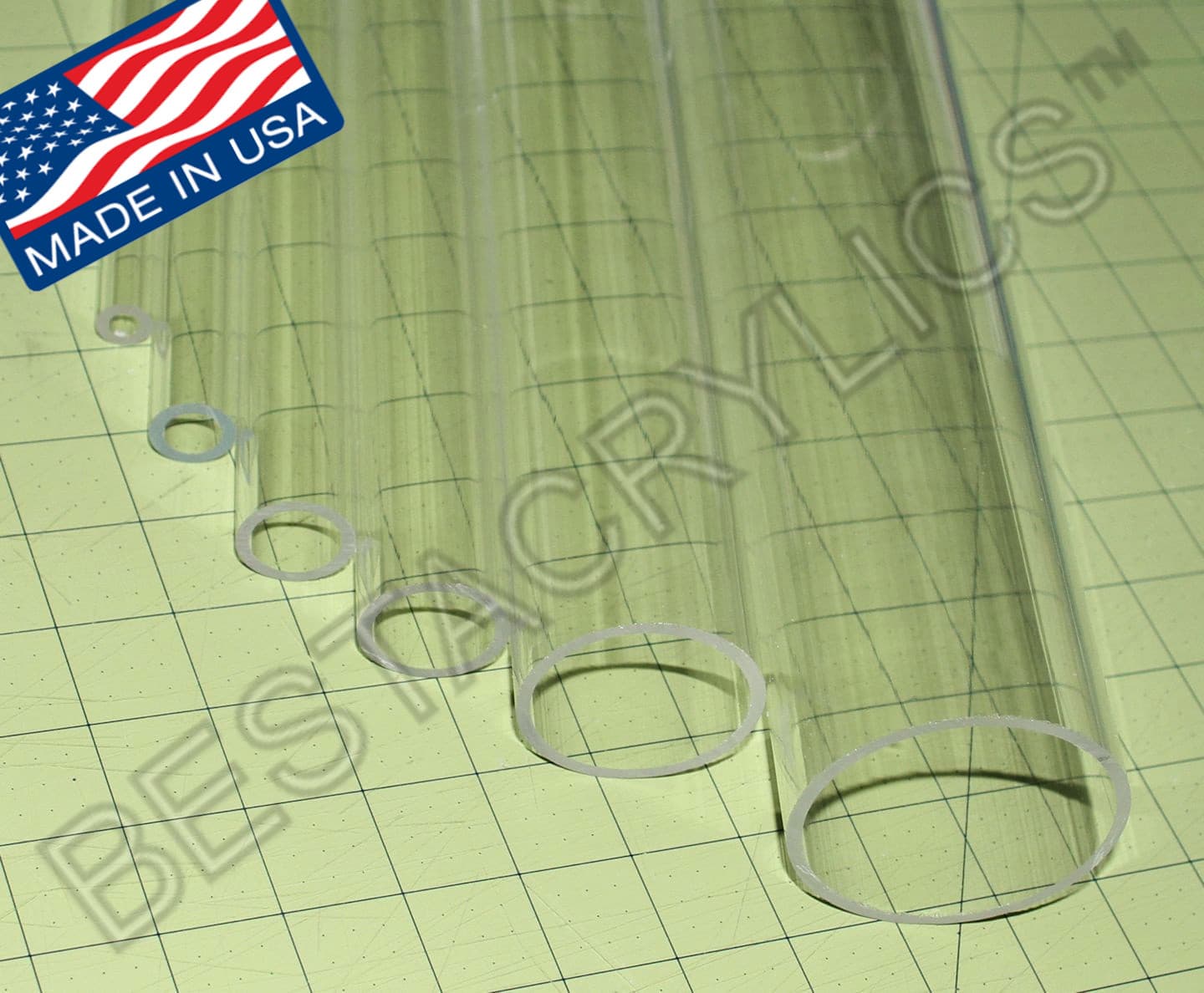 1 5/8” OD x 1 3/8" ID x 12” INCH LONG CLEAR 1/8" WALL ACRYLIC TUBE PLEXIGLASS