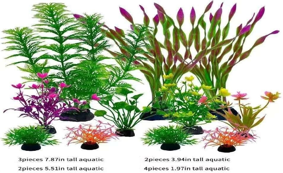 Aquarium Artificial Plastic Plants Decorations，11pcs Fish Tank Green  5