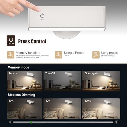  LED Wall Sconce, Wall Mounted Lamp with 4000 mAh 1Pack-Touch Control White 3