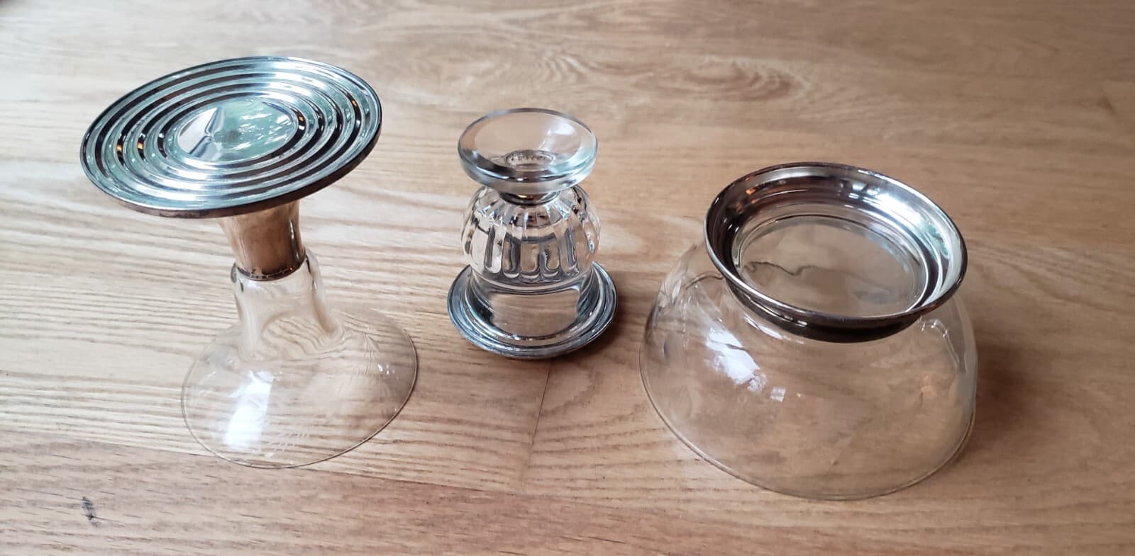 Lot Of 3 Sterling Silver & Crystal Candle Holder, Candy Dish, Toothpick Holder 4