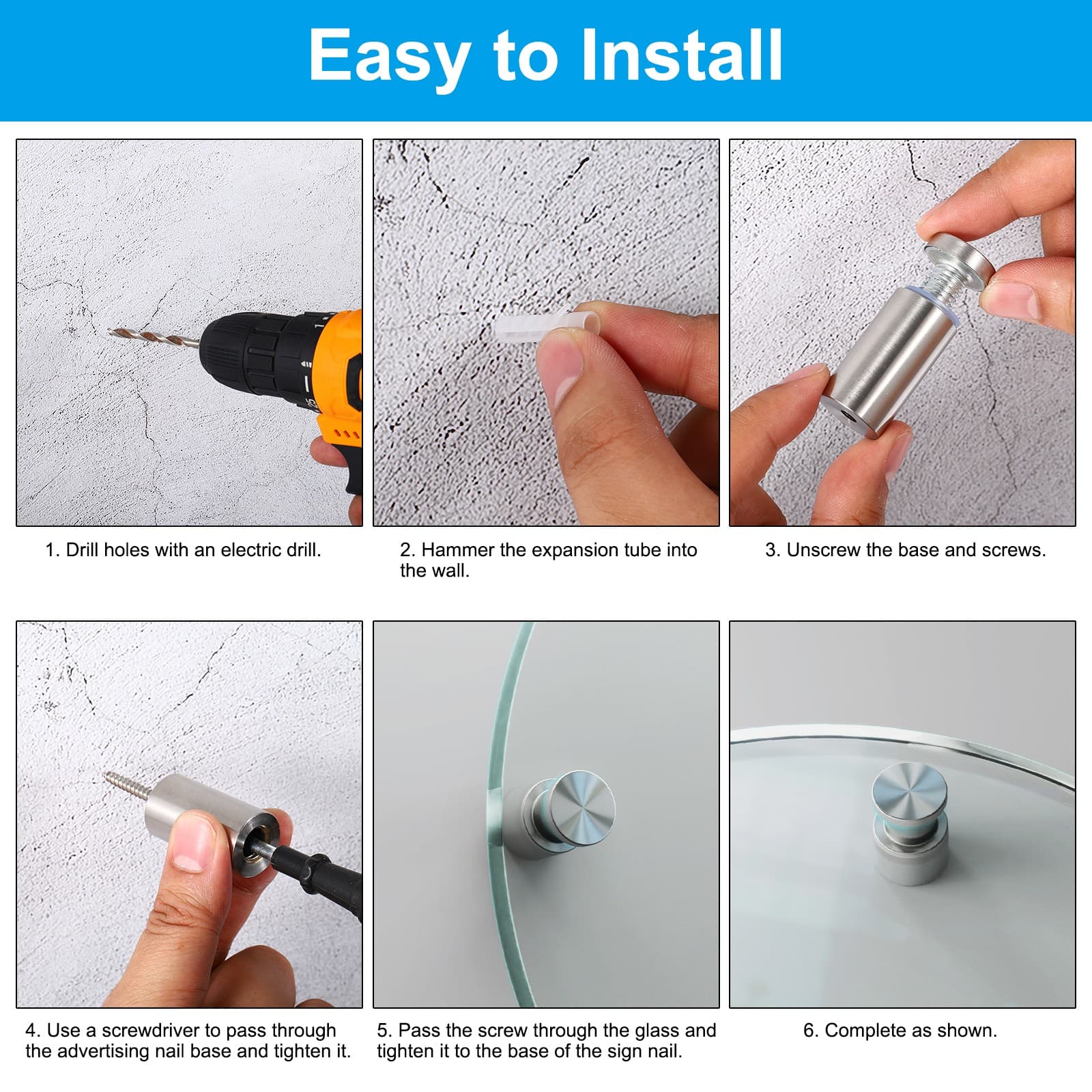 8 Set 1/2 x 1 Inch Sign Standoff Screws Stainless Steel Wall Standoff Gold 5