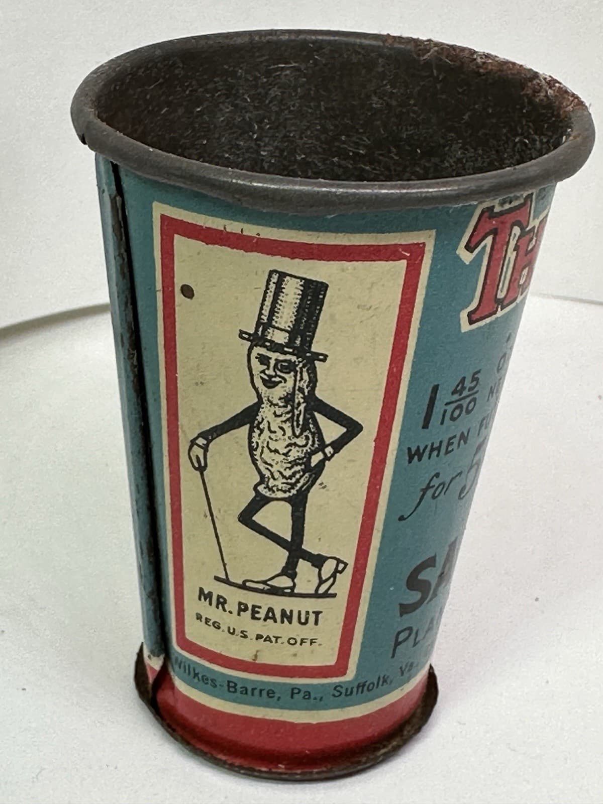 Rare Antique Advertising | PLANTERS PEANUTS 5¢ SAMPLE CUP | Tin Litho Scoop 5