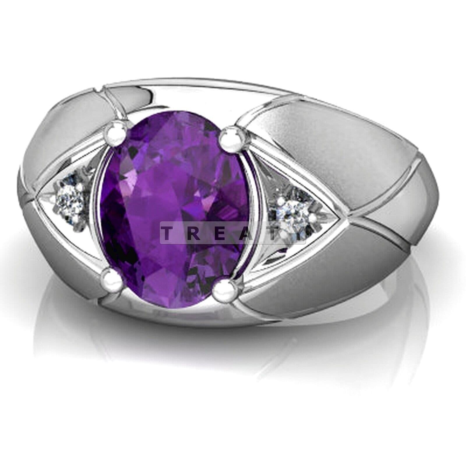 Amethyst Oval Cut Gemstone With 925 Sterling Silver Ring For Men's #123 6
