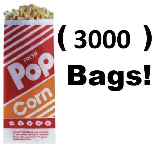3000 Count Gold Medal # 2053 1 Oz.  #3  3-1/2" x 2-1/4"  x  8" Popcorn Bags 2