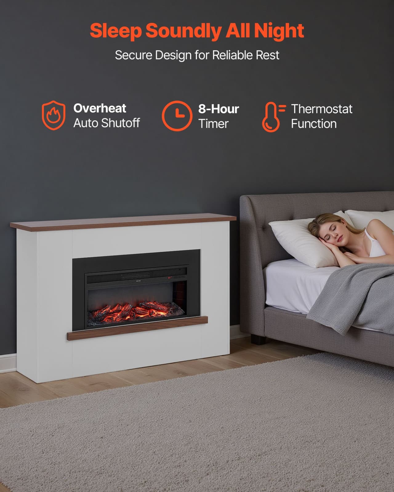 Electric Fireplace Mantel 65.5" Freestanding Heater 1500W with 3D Flame & Remote 6