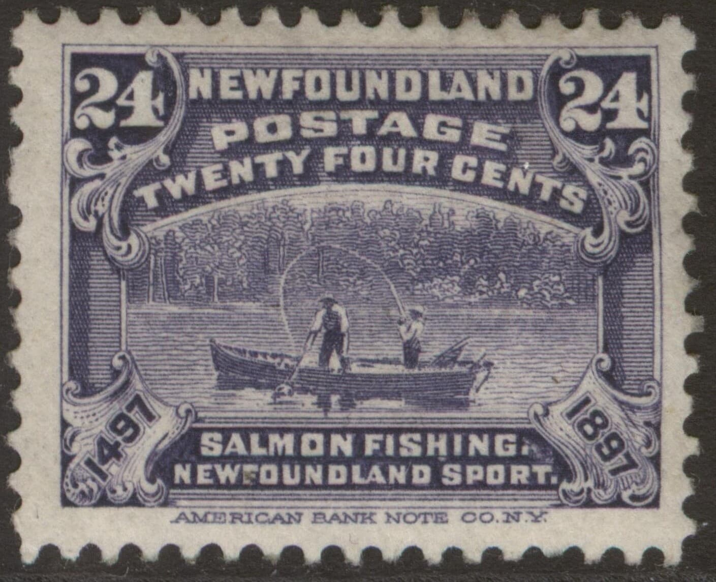 NEWFOUNDLAND 71 1897 24c SALMON SPORT FISHING CABOT DISCOVERY (#70) MPH CV$40 