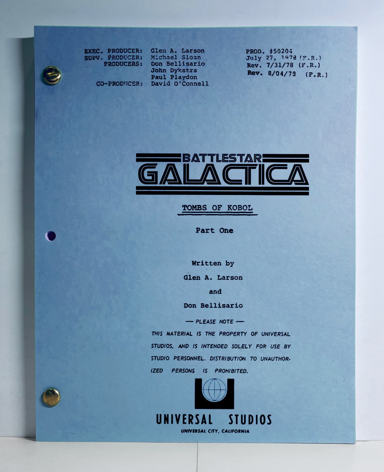 Battlestar Galactica TV Script "Lost Planet of the Gods, Part 1" (1978)- Reprint 2