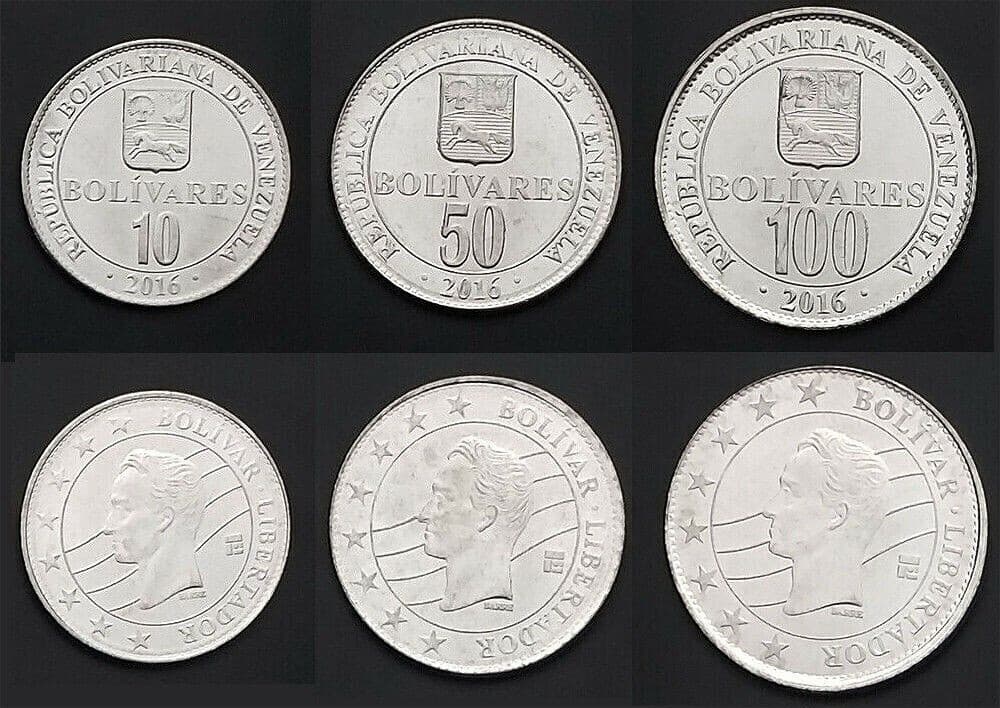 VENEZUELA COMPLETE FULL COIN SET 10 - 50 - 100 Bolivares 2016 UNC LOT OF 3 COINS 5