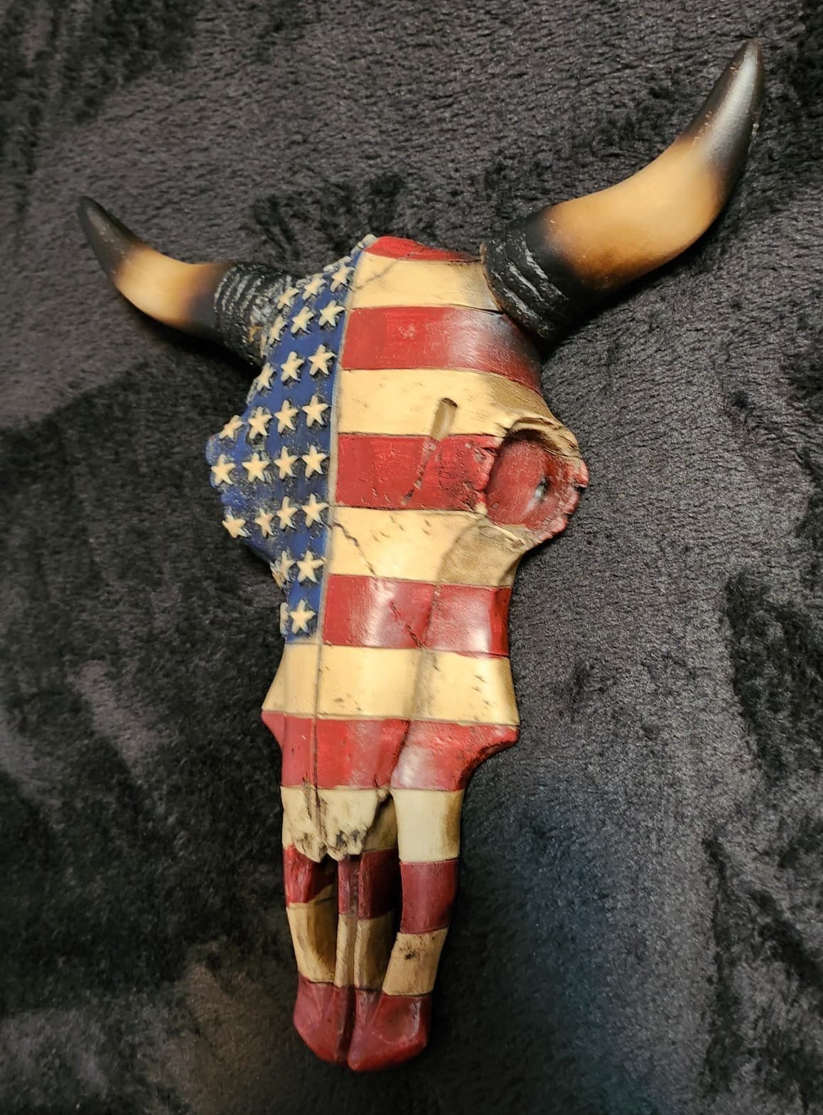 Western Patriotic USA  Flag On Resin Steer Head And Horns 3