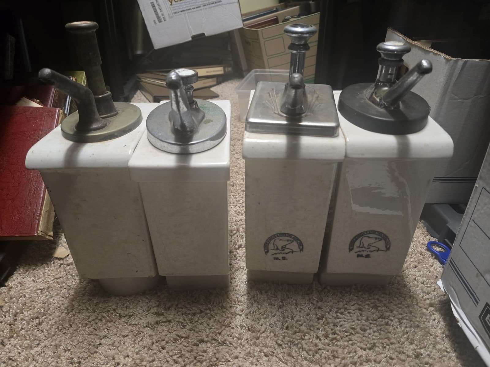 Lot Of 4 Vintage Porcelain Soda Fountain Pump Syrup Dispensers Dispenser White