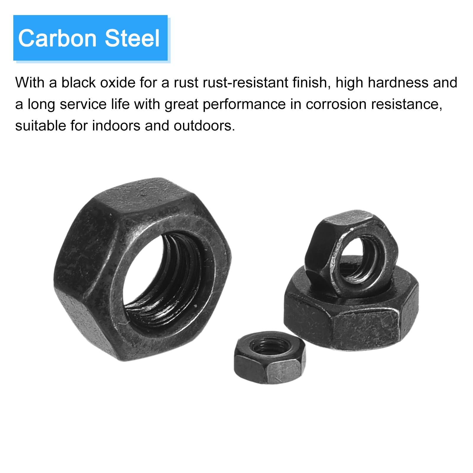 Hex Nuts (M4x0.7mm) 100Pcs Carbon Steel Metric Coarse Thread Black Oxide Hexagon 3