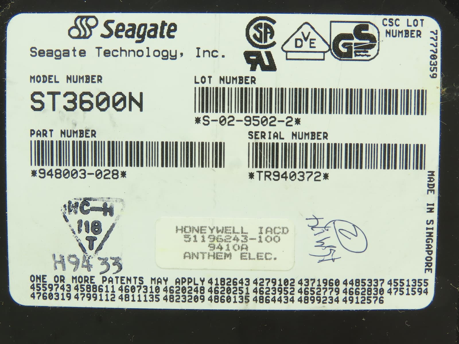 Honeywell ST3600N Seagate Redundant Drive Controller Board SCSI Hard Drive Servo 2