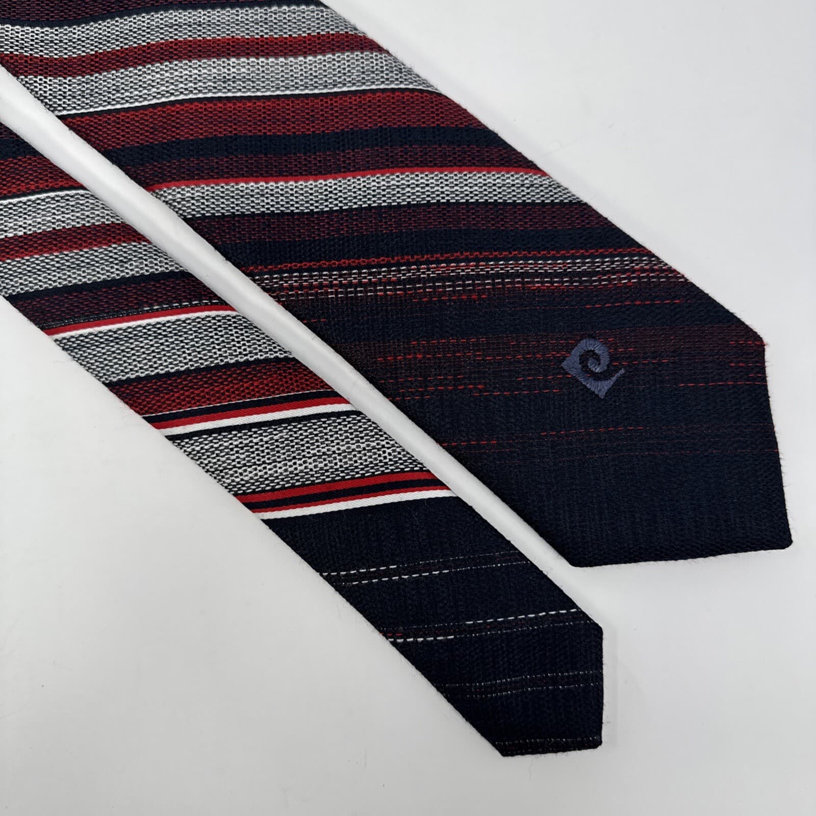 Neck Tie VTG Pierre Cardin Red White Blue Woven Jacquard Stripe Poly 53x3 1/4