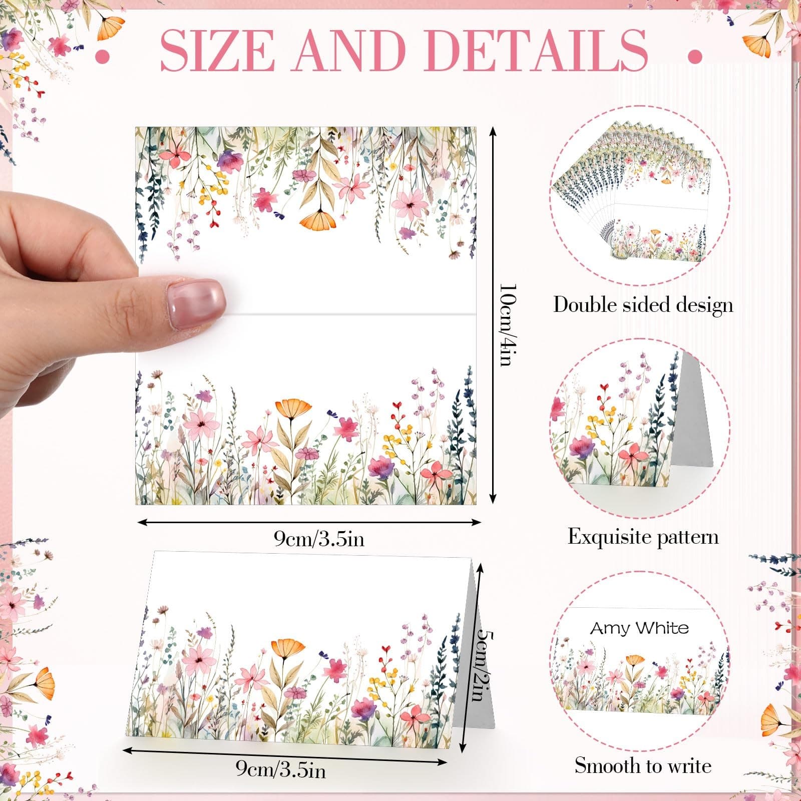 100 Pcs Floral Place Cards 3.5" x 2" Wildflower Tented Name Cards Blank Table... 2