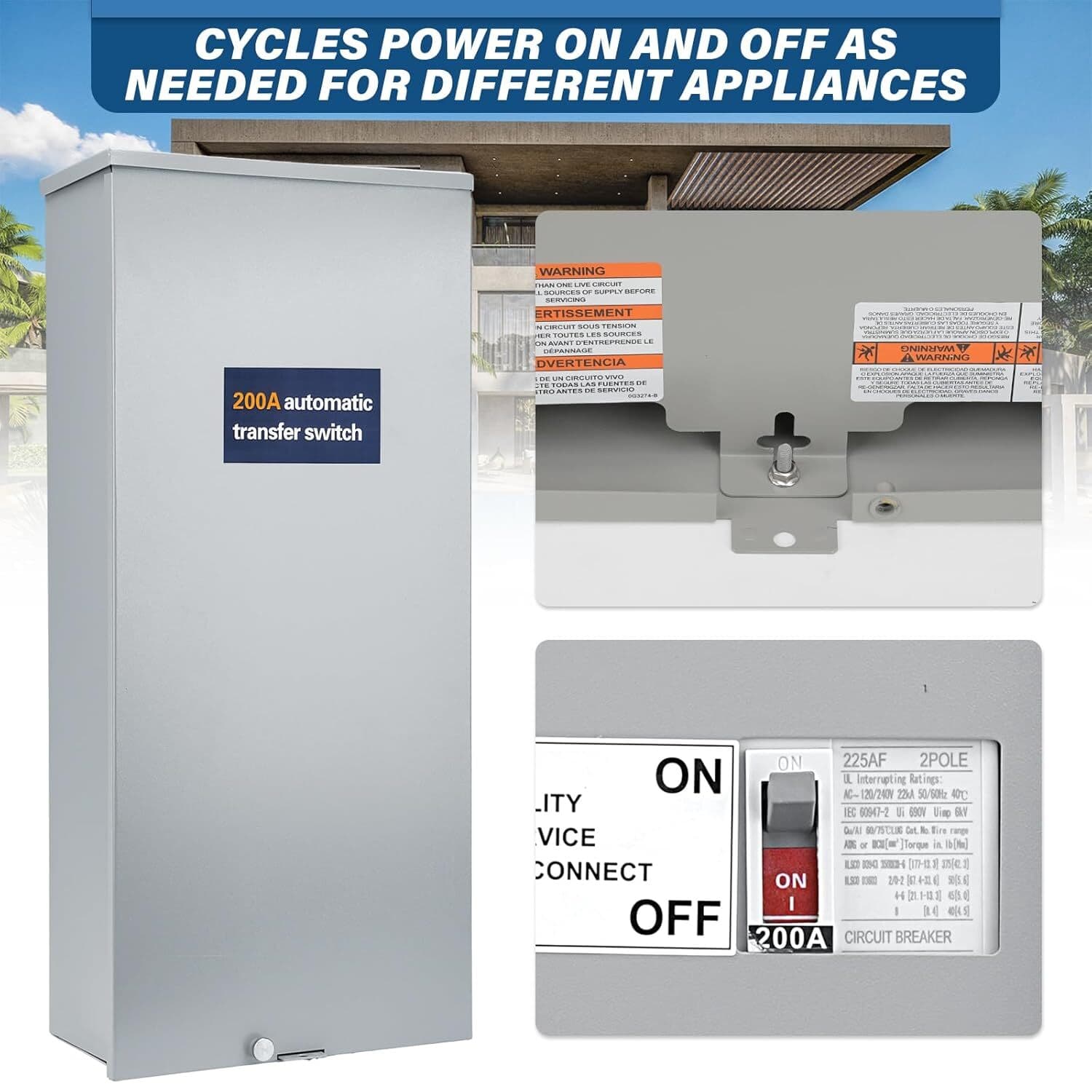 200 Amp Automatic Transfer Switch 120V 240V NEMA 3R Aluminum Enclosure 3