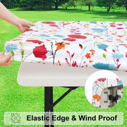 Rectangle Vinyl Tablecloth, Fitted Table 72" x 30" (Rectangular) Off White 3