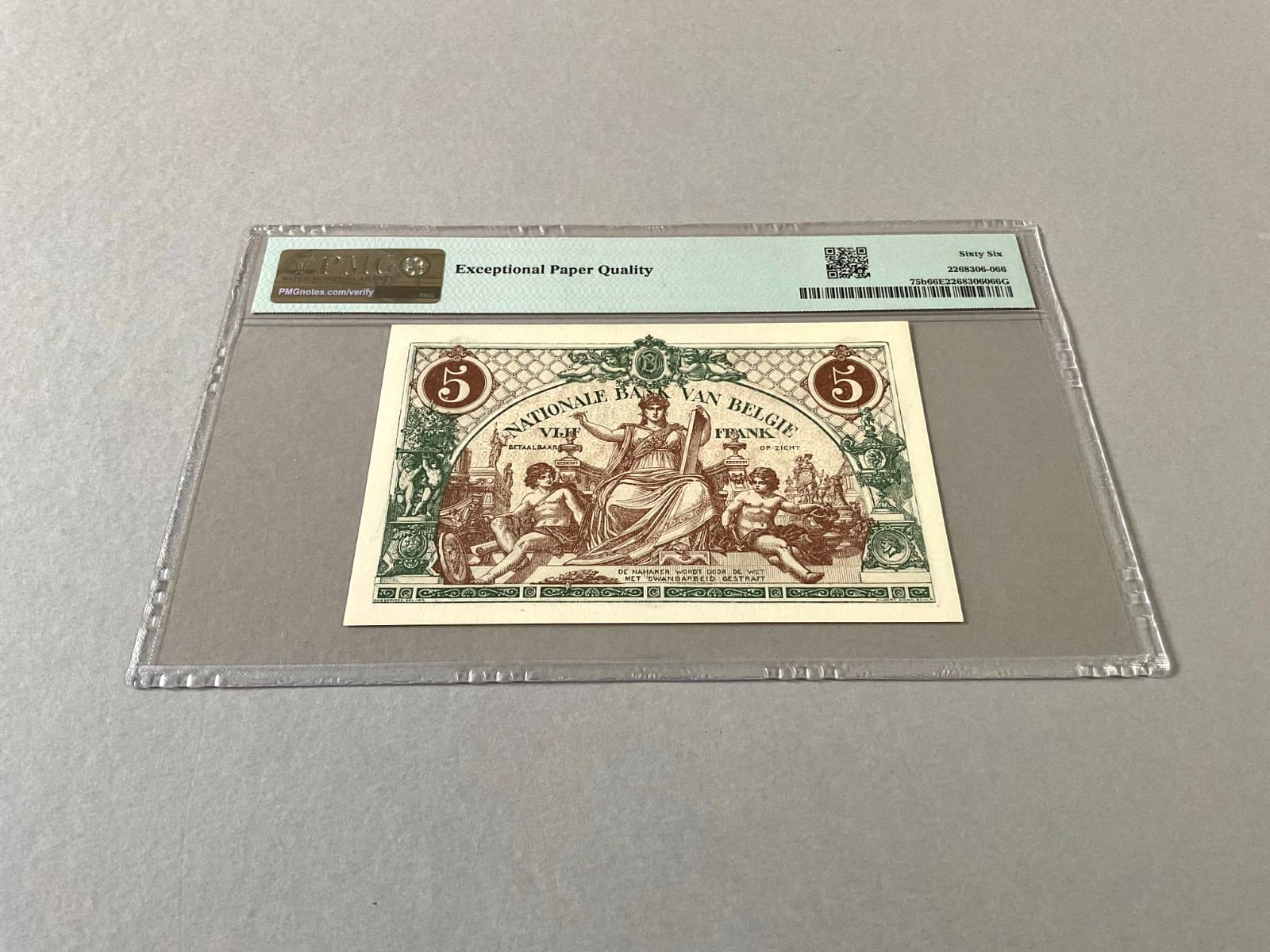 Belgium 5 Francs P-75b 1919  PMG 66 EPQ 4