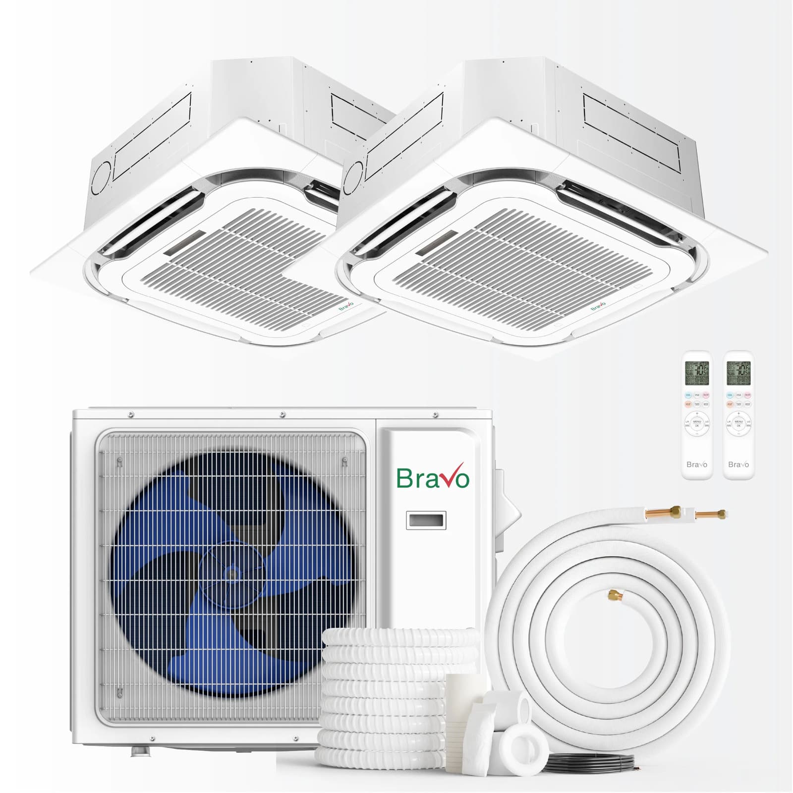 Bravo 2-Zone Mini Split AC & Pump 30000 BTU Ceiling Cassette 18K+18K