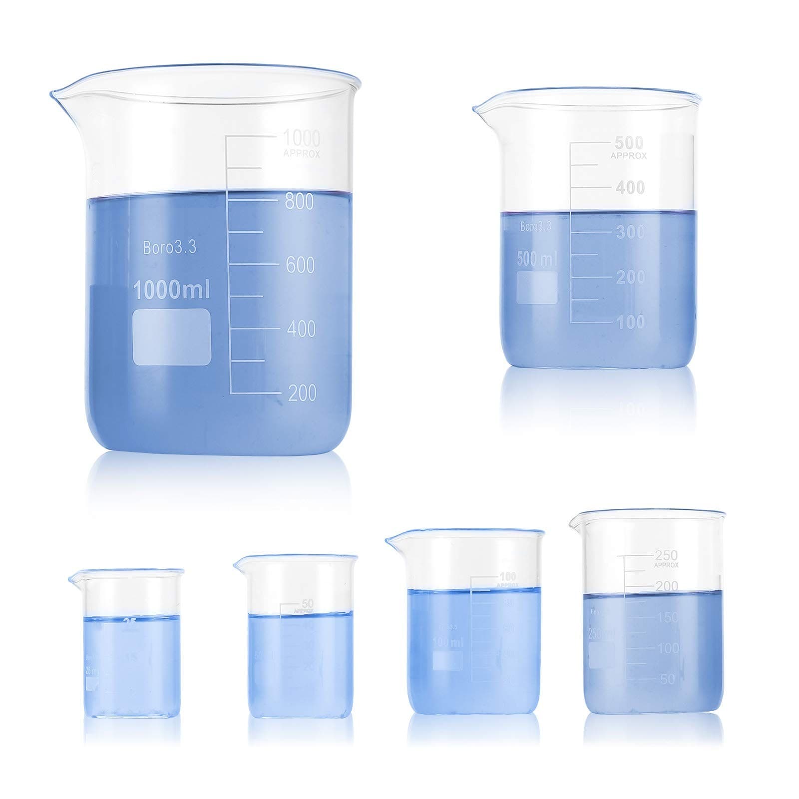 6 Pack Glass Lab Pyrex Beaker Set Measuring Cup 50/100/250/500/1000 ML 3