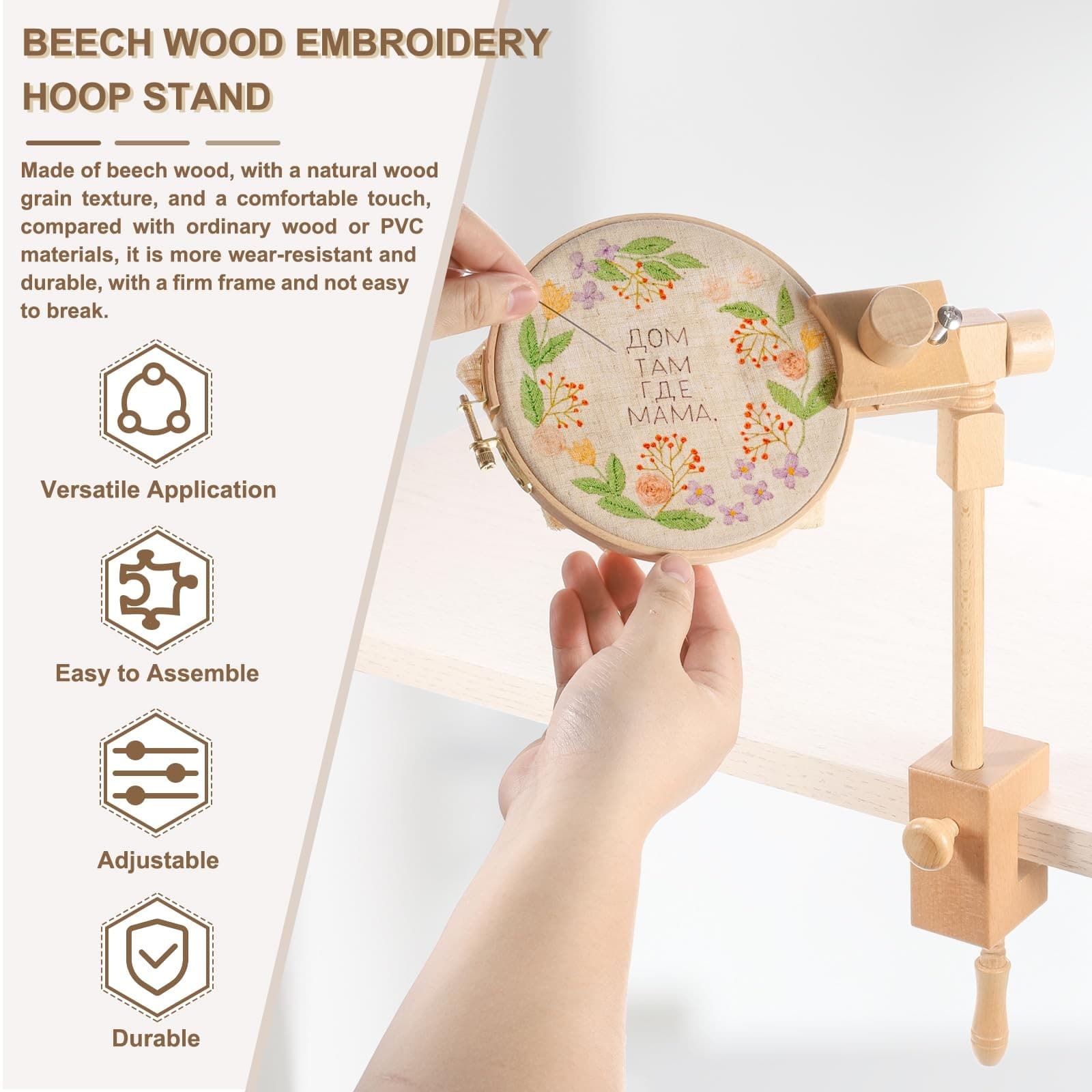 Embroidery Hoop Stand, Adjustable Rotated Beech Wood Cross Stitch Stand Holde... 4