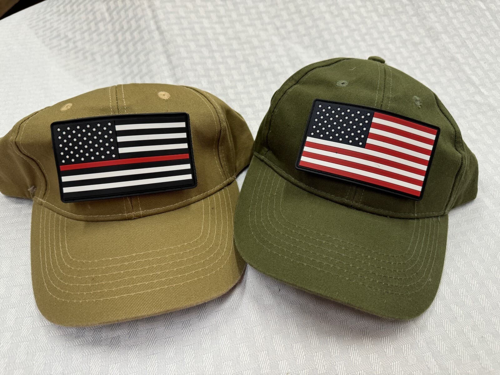 2 Thin Red Line American Flag Tactical Hats Patches Fireman Firefighters