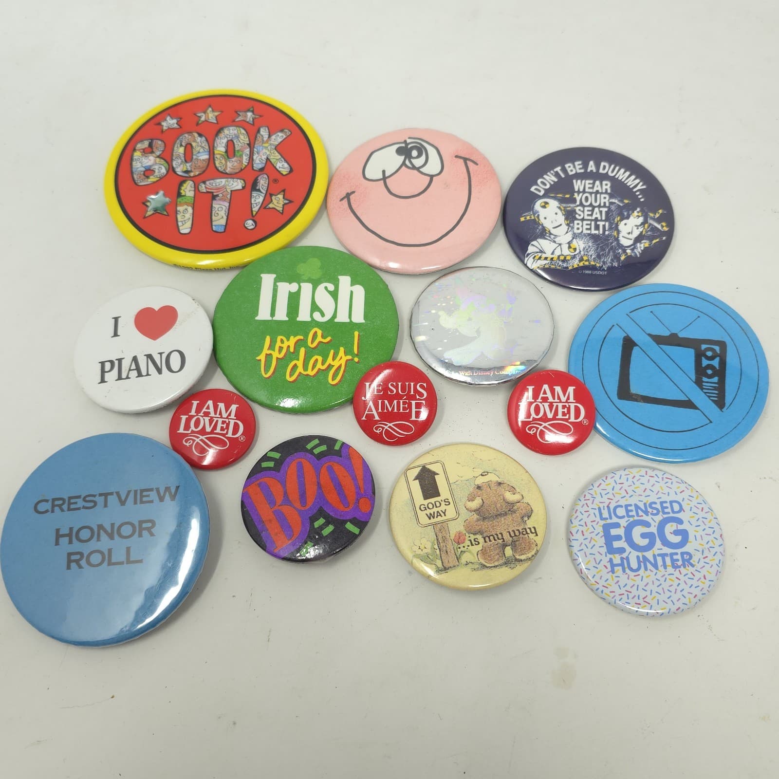 Vintage Pins Button Pin Lot of 14 Book It Crash Test Mickey Retro 80s 90s