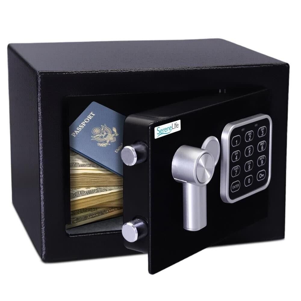 SereneLife Compact Electronic Safe Box with Digital Touch Pad Includes Keys