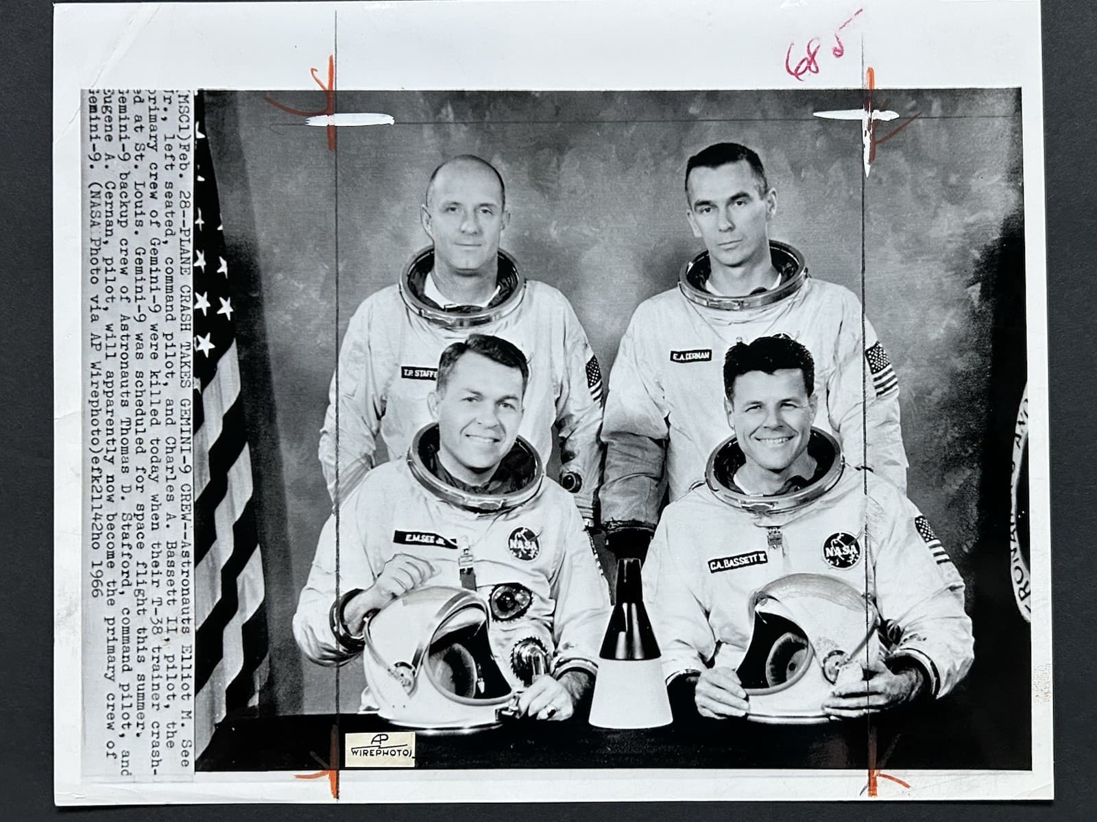 1966 NASA MSC1 AP Wirephoto Plane Crash Takes Gemini 9 Crew Astronauts 6