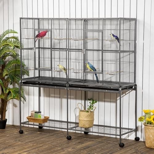  65" Double Rolling Metal Bird Cage Feeder with 62.8"L x 19.0"W x 64.3"H 2