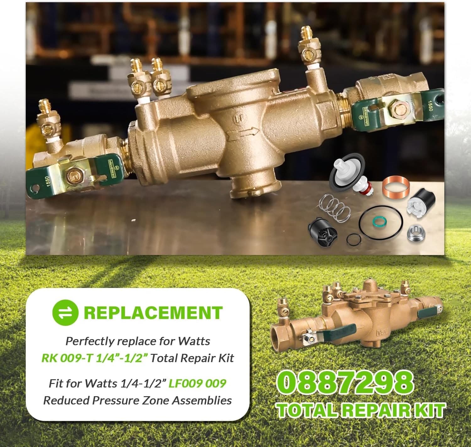 for Watts 1/4-1/2" LF009/009 Reduced Pressure Zone Total ValveRepair Kit 0887298 3