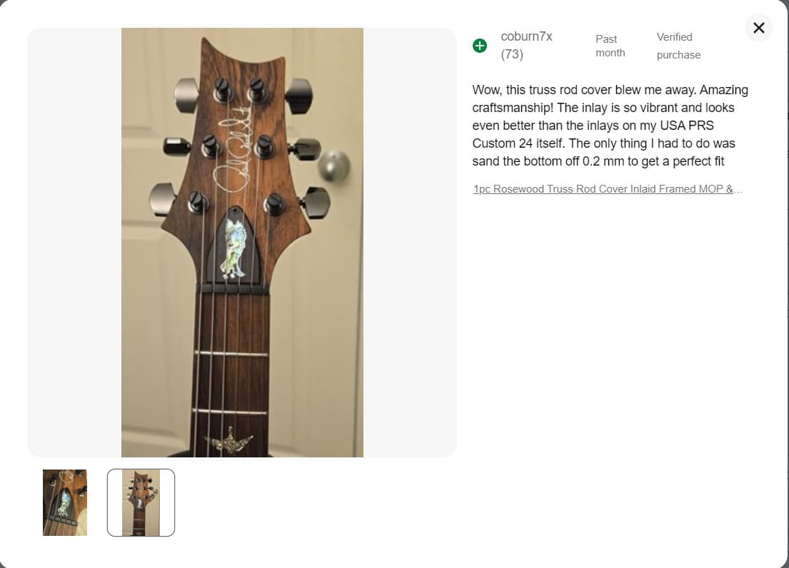 1pc Rosewood Truss Rod Cover Inlaid Framed WMOP & PA Eagle For PRS Guitar 3