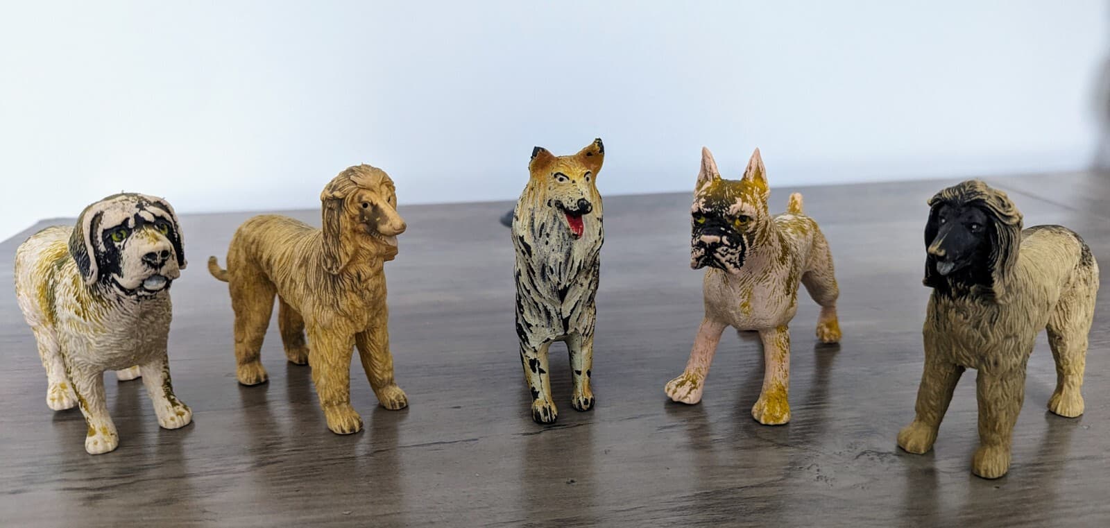 5 Rubber Toy Dogs Imperial Toys VTG 1974 Collie Boxer Afghan Hound Saint Bernard