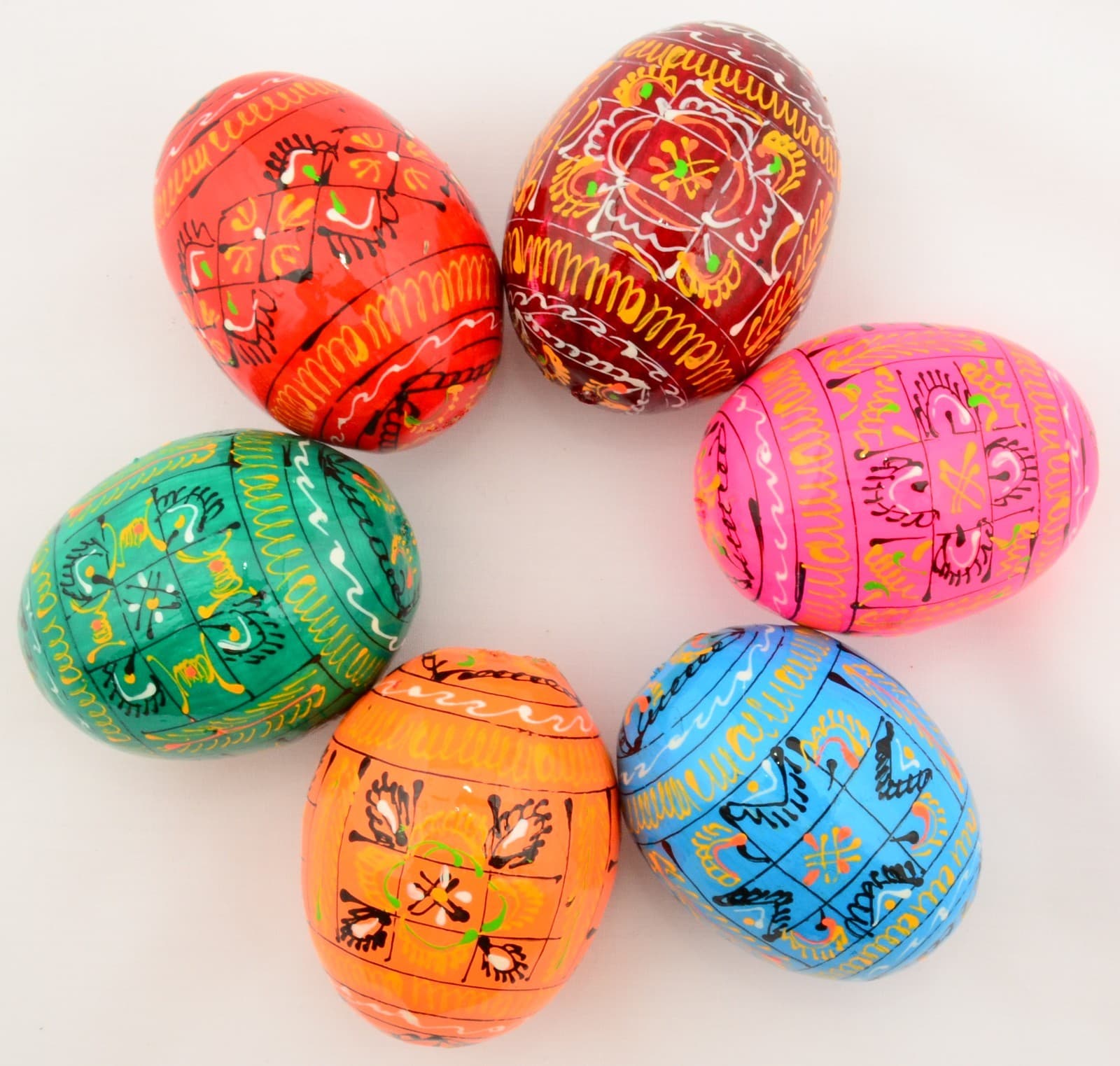 6 Wooden Ukrainian Pysanky Pysanka Easter Painted Eggs 2