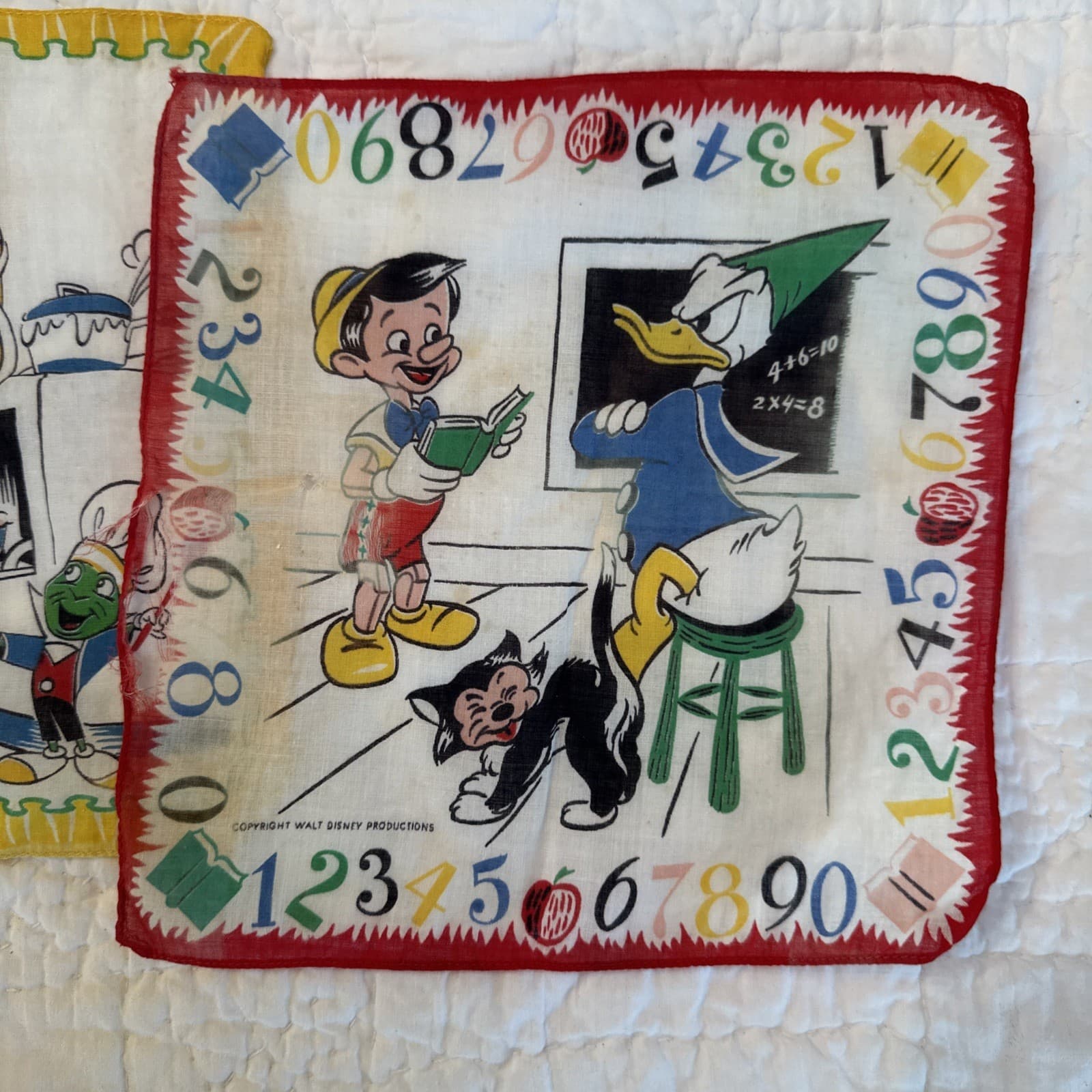 2 Vintage Child's Cotton Handkerchiefs Hankies Walt Disney Minnie Mouse Friends  2