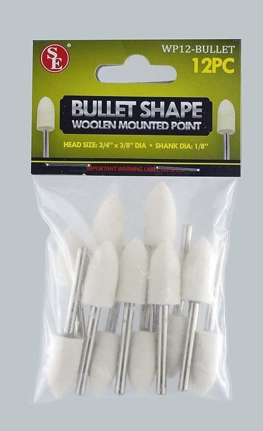 Sona - Bullet Shape Woolen Mounted Polishing Points (12 PC.) - WP12-BULLET 2