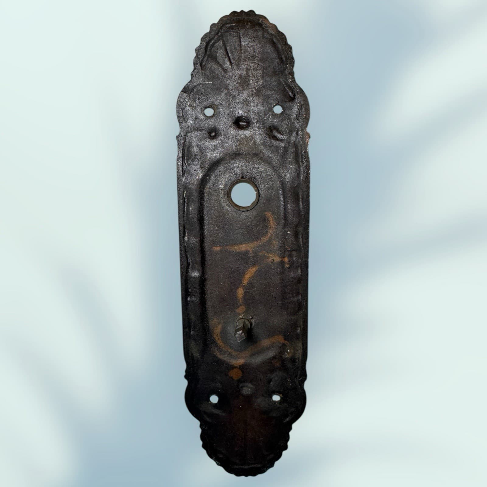 Antique Bronze Victorian Entry Door W/ Thumb Turn Escutcheon Back plate 10.75” 4