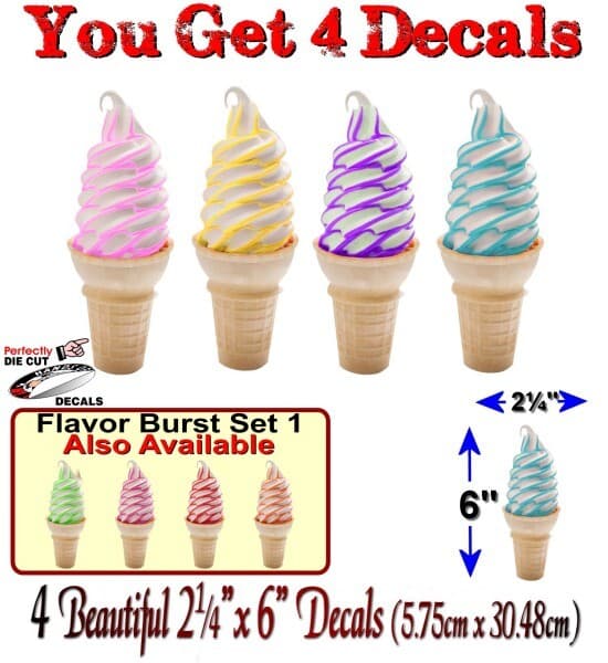 4 Flavor Burst Soft Serve Ice Cream Cone Decals Concession Trailer Sign Stickers 2