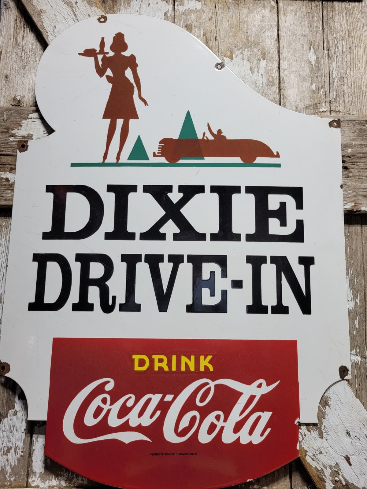VINTAGE COCA COLA PORCELAIN SIGN SODA BEVERAGE DISPLAY DIXIE DRIVE-IN THEATER 55 6