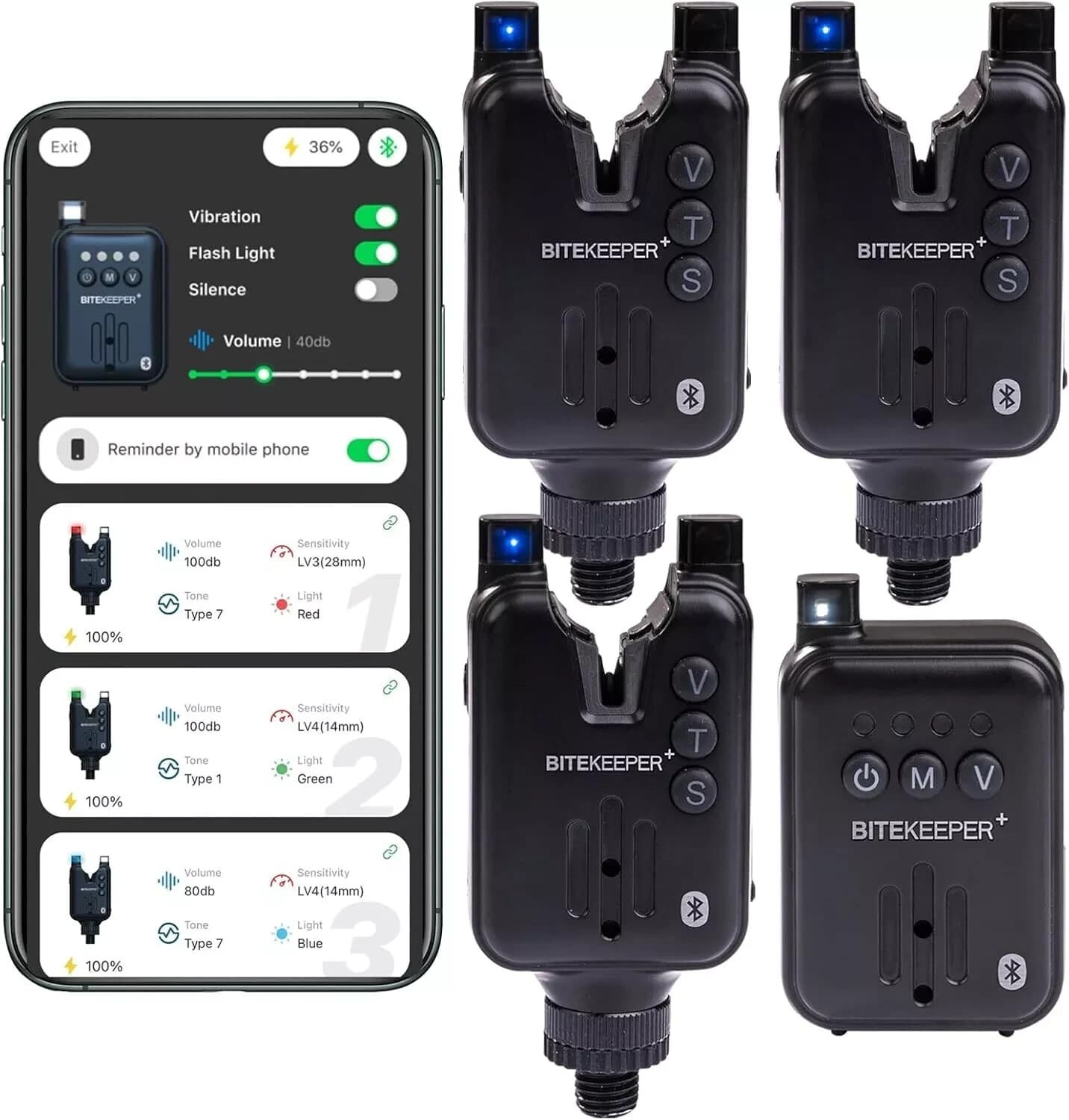 Rippton BiteKeeper Pro 3 Alarms & Receiver Fishing Alarm FREE RIPPTON HEADTORCH