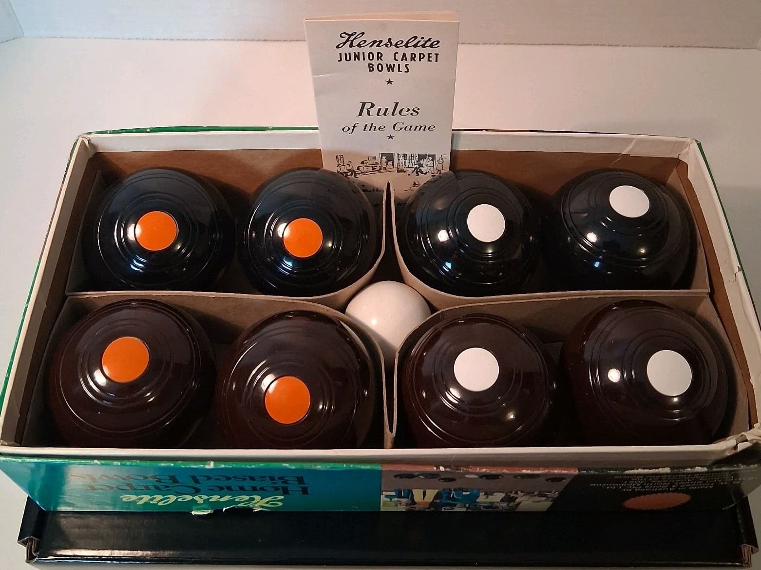 Vintage 1980’s Henselite Indoor Carpet Bowling Set 8 Biased Balls Original Box 2