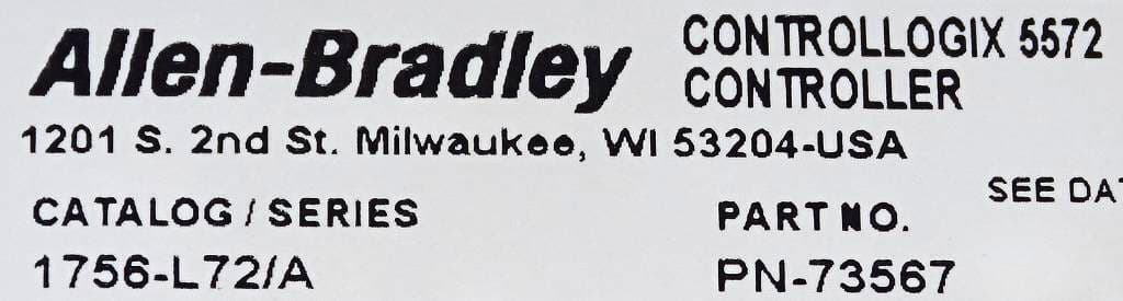 Allen Bradley 1756-L72 Series A Processor ControlLogix 2