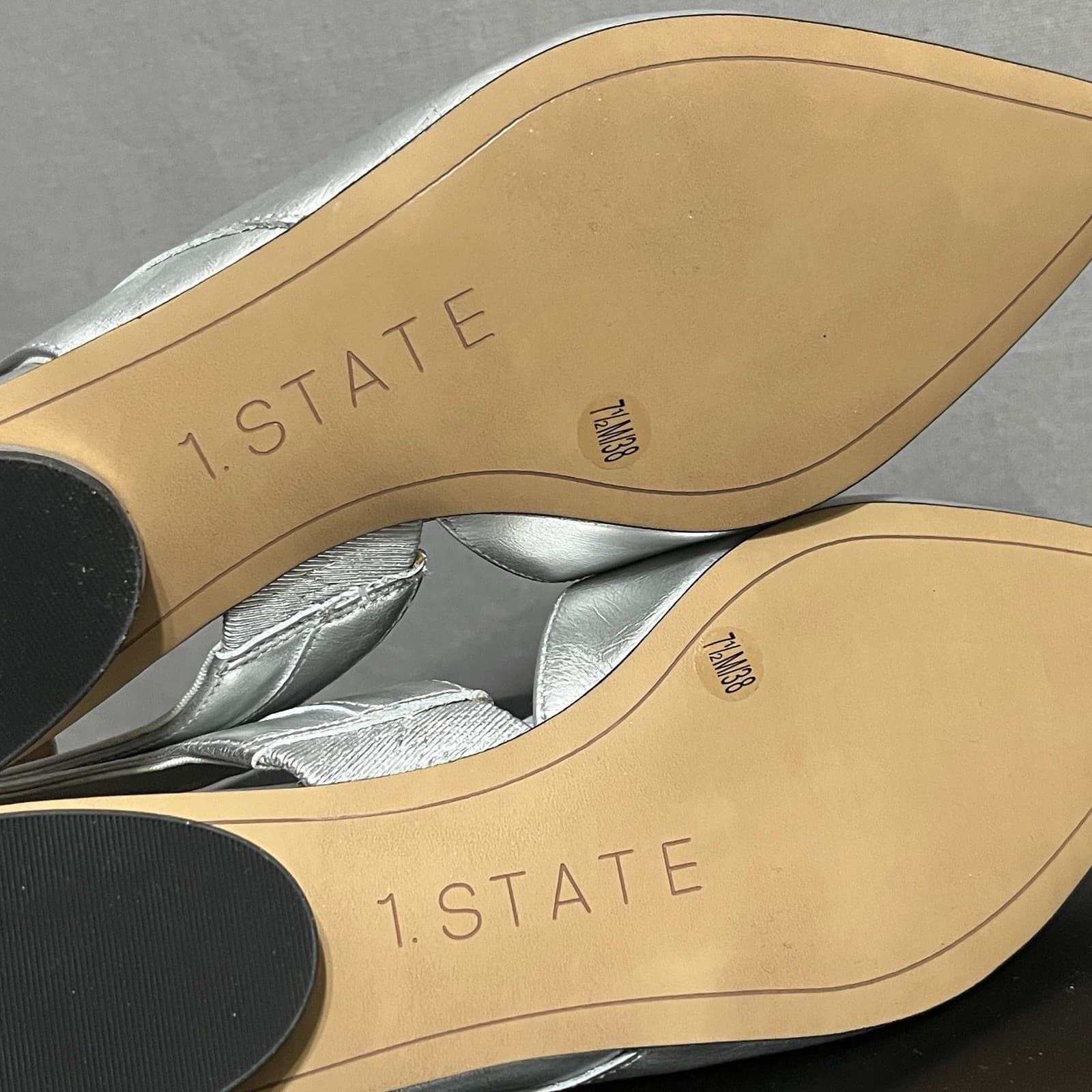 1 State Silver Metallic Pointy Sling Back Shoes Womens Sz 7.5 6